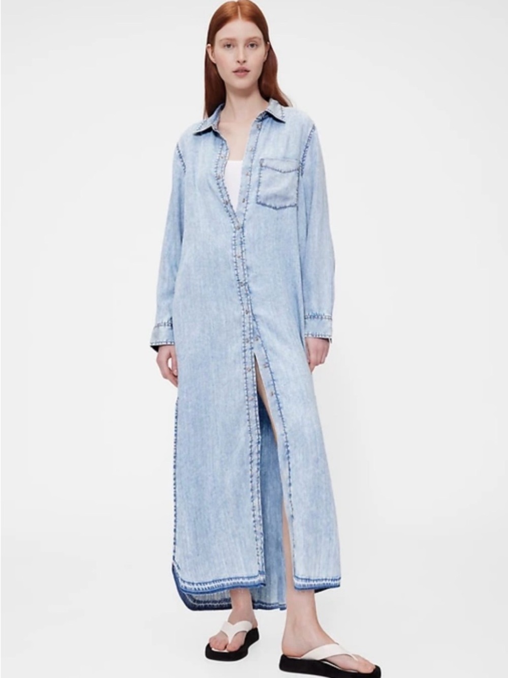 GAP Light Wash Denim Maxi Shirt Dress Size M